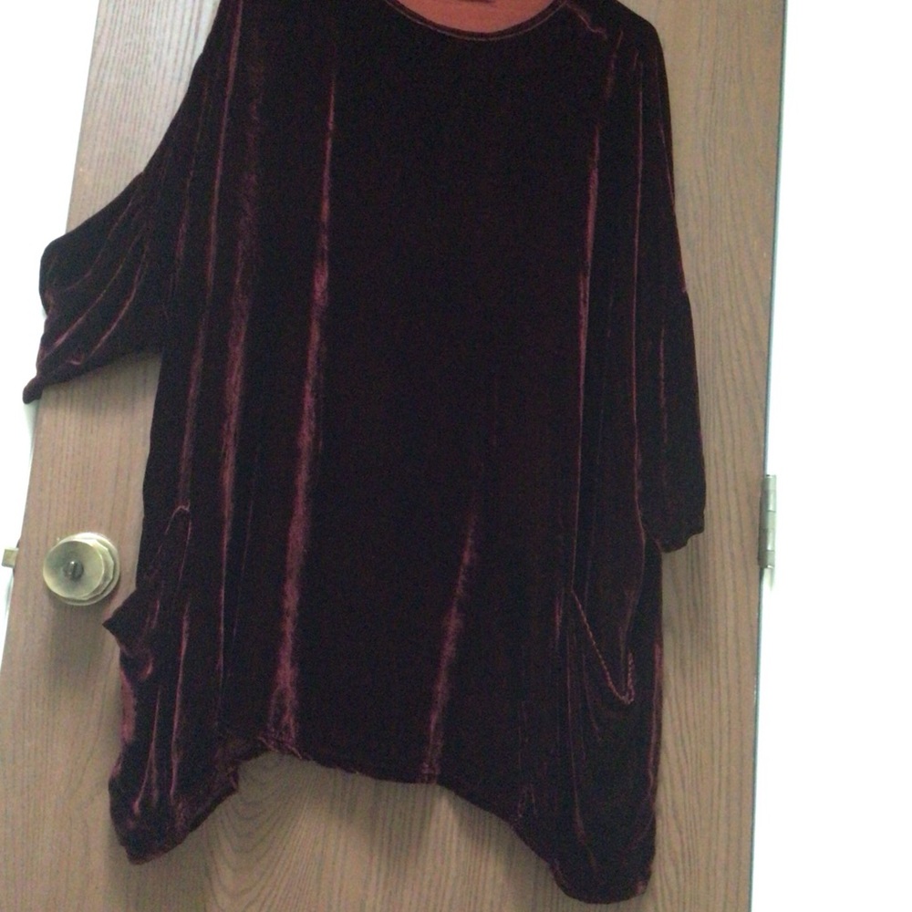 Cut Loose elegant velvet silk burgundy tunic swing top, pockets, sz OS M-XL - Picture 8 of 8